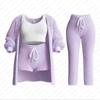 Damen Flauschige 4-teilige 4 Pe Outfits Rundhals Crop Tanktops Langarm Fleece Warm Kapuzen-Cardigan Shorts Set Loungewear