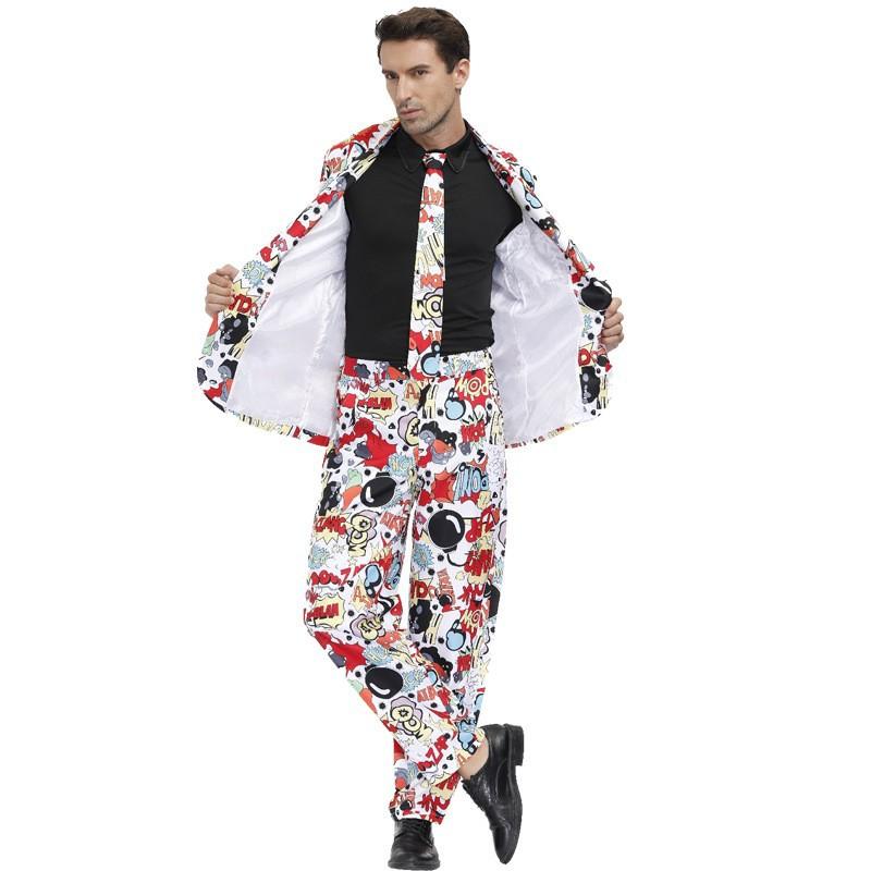 Halloween retro disco hip hop style men's print suit quality male host stage wear