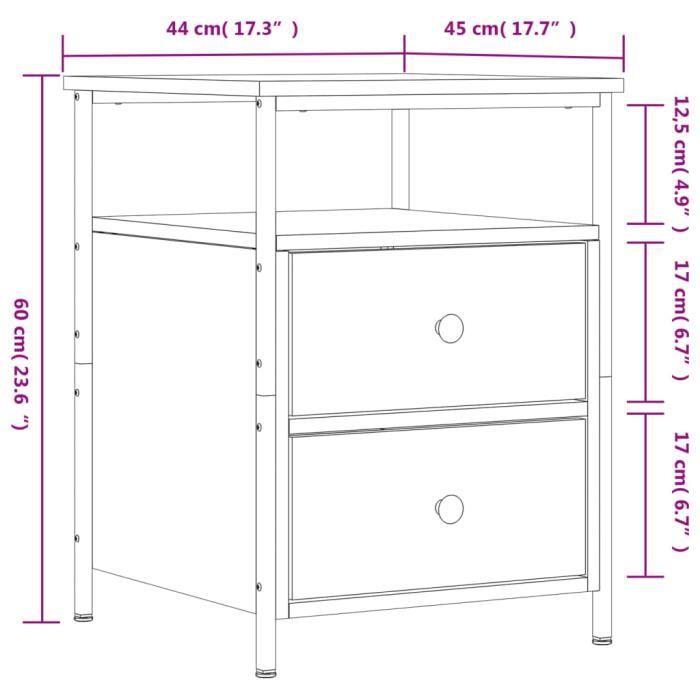 VidaXL Table de chevet noir 44x45x60 cm bois d’ingénierie 826003