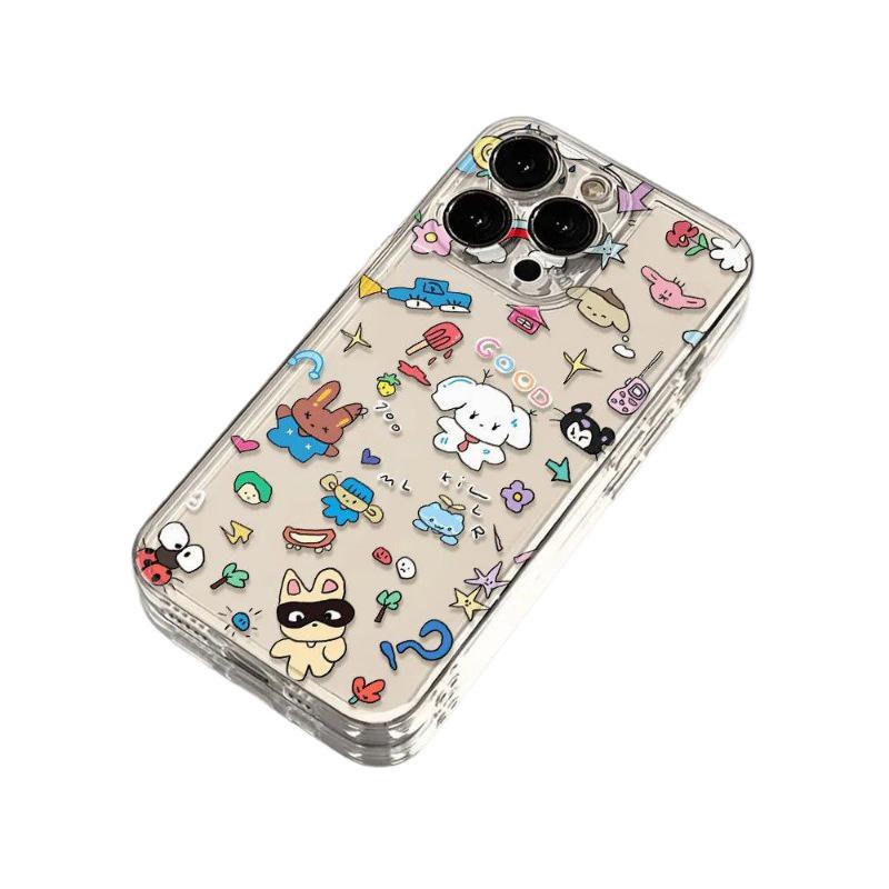 Transparent Cute Dog Illustration Phone Case for Apple 17, 16, 15, 14, 13 Pro Max, 12, 11