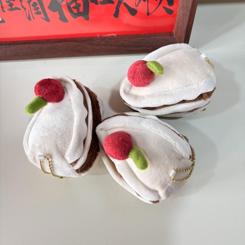 Cherry Chocolate Cake Plush Toy Keychain Cartoon Layer Cake Soft Stuffed Doll Pendant Car Key Ring Backpack Bag Decor Kid Gift