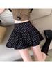 Women's Gray Polka Dot Ruffle Hem Midi Skirt - Irregular A-line High Waist, Petite Fluffy Short Skirt for Autumn.