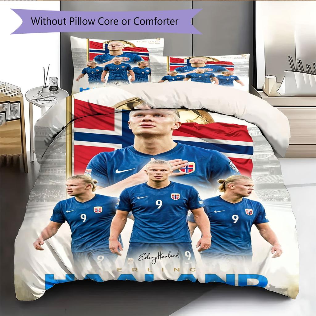 Set Copripiumino Trapuntato con Immagine del Giocatore Erling Haaland Federa Decorazione per la Casa Regalo di Compleanno (1 * copripiumino + 2 * federa, senza nucleo)