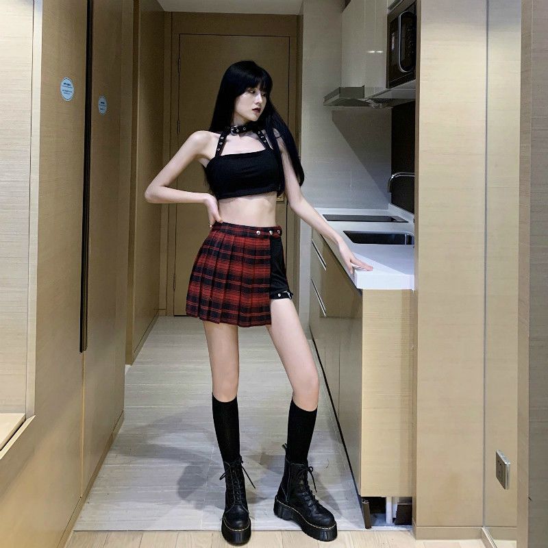 Saia gótica plissada punk mini saia estilo preto perna gravata meia saia saia irregular calças