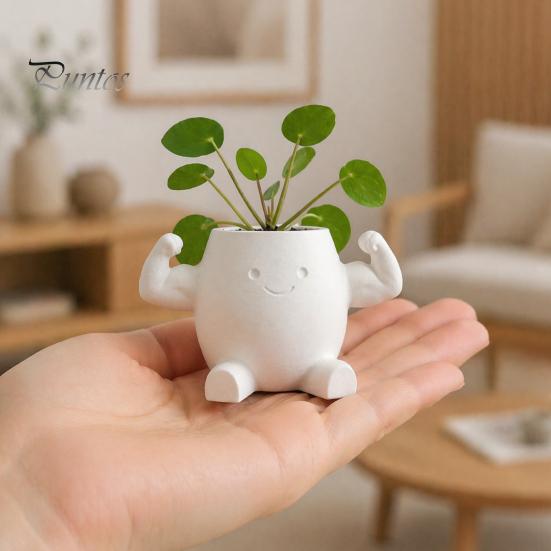 Sculptural Indoor Planter Cute Muscular Man Planter, 3D Printed Smile Face Plant Innovative PLA Pot, Decorative Funny Container for Succulents
