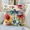 Ethereal Insect Art Throw Pillow Covers, Gradient Dragonfly & Floral Print Cushion Cases, Calming Minimalist Aesthetic Decor
