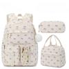 Set de 3 pièces Sac à dos d'école en velours côtelé avec sac à lunch trousse à crayons Sac d'école mignon pour fille Sac à livres Fraise Sac à dos pour adolescents Femmes
