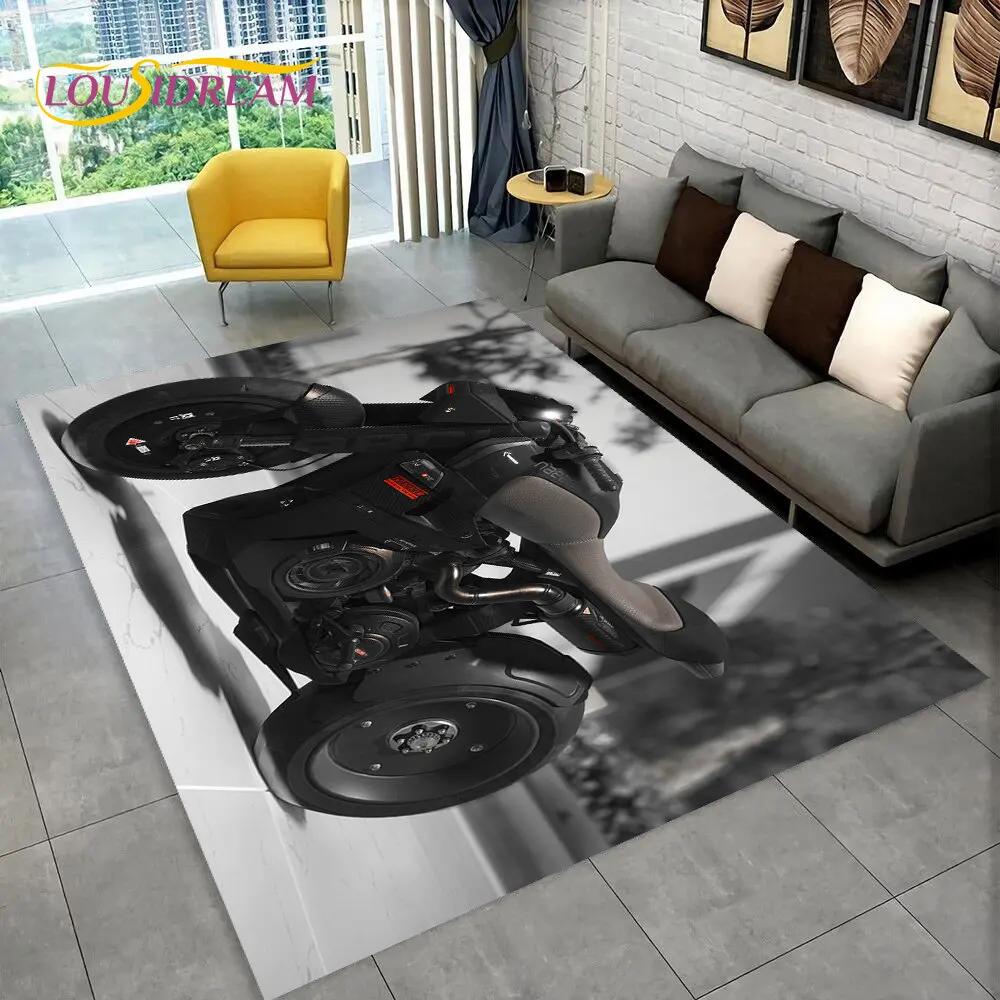 3D Cyberpunk Concept Motorcycle Cartoon Area Rug,Carpet for Living Room Bedroom Sofa Doormat Decoration,kids Non-slip Floor Mat