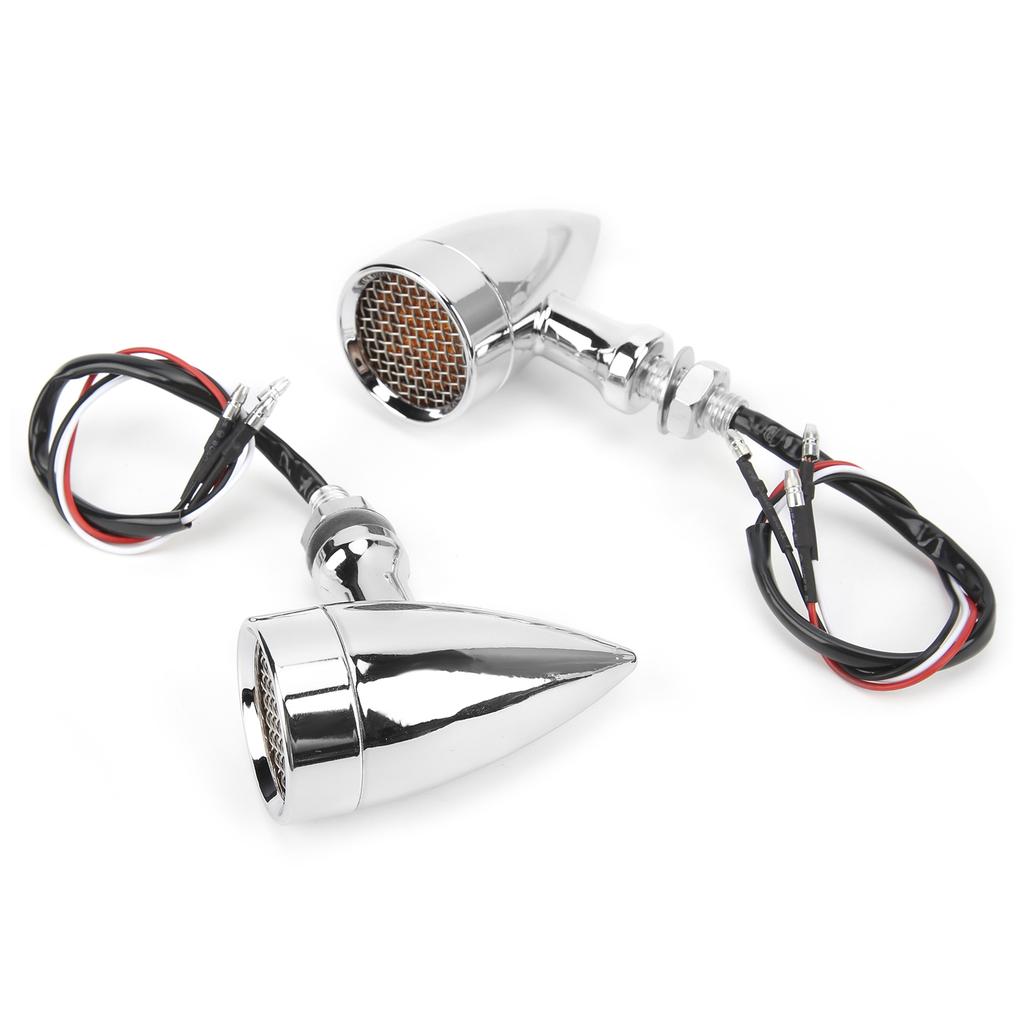 2pcs Motorcycle LED Turn Signal Lamp 12V 10mm Amber Light Chrome Plated Shell Universal