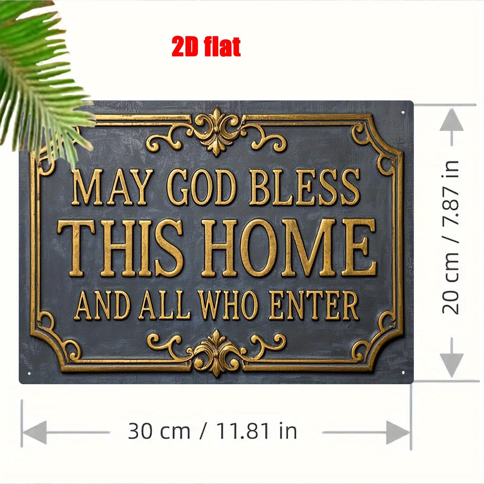 D Flat xcm Metal Wall Art Sign May God Bless This House and All Who Enter Elegant Gold Font with Detailed Frame 20x30cm(7.8x11.8inch)