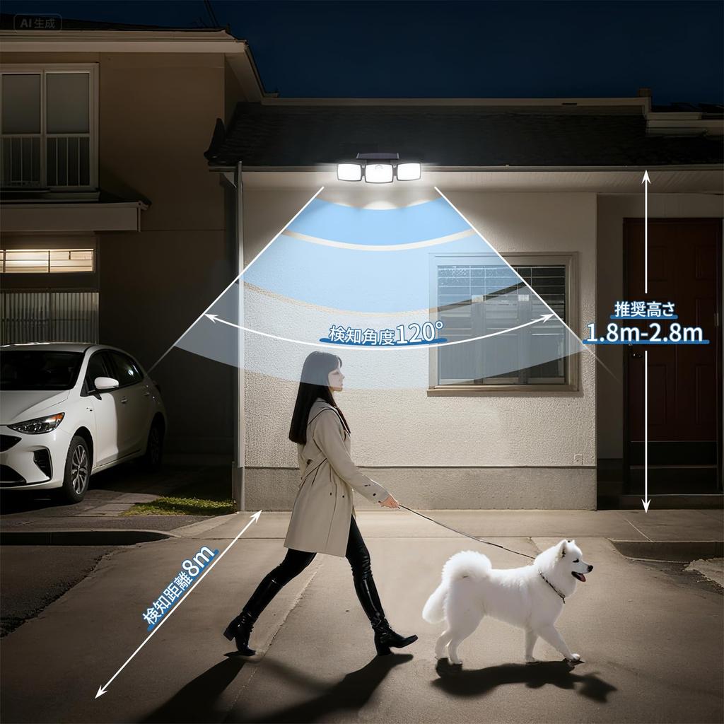 Dotoy Outdoor Waterproof Solar Sensor Light with Motion Sensor, 120° Sensing Angle, 3 Intelligent Modes, 3-Sided Lighting, High Brightness 3000lm,