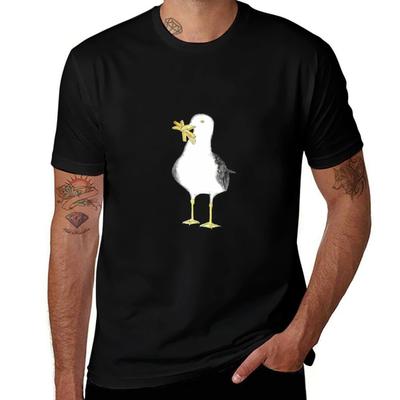 Seagull French Fries Watercolor Painting Tshirt Fashion Casual Short Sleeve Tshirt