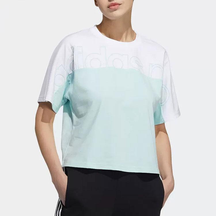 Adidas Neo Letter Print Breathable Color Block Round Neck Short Sleeve T-Shirt Women Tops Green H18593