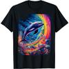 Vibrant Dolphin Rainbow Oceanscape Graphic Tee Cotton Round Neck Casual Summer Short Sleeve Tshirt
