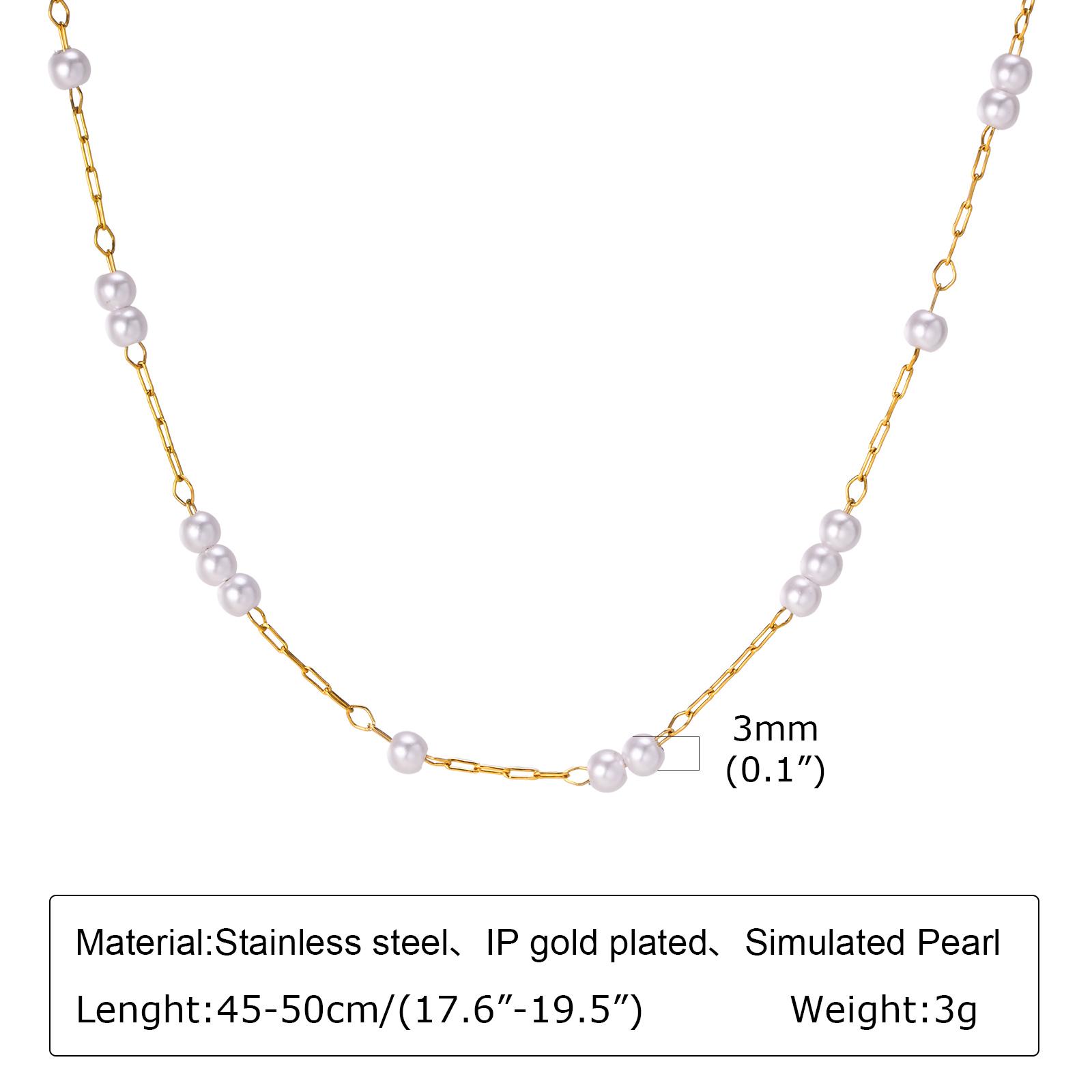 

1MM Imitation Pearl Necklace Oval White Stainless Steel Female Necklace Women s Golden Collarbone Chain Summer Jewelry Gift