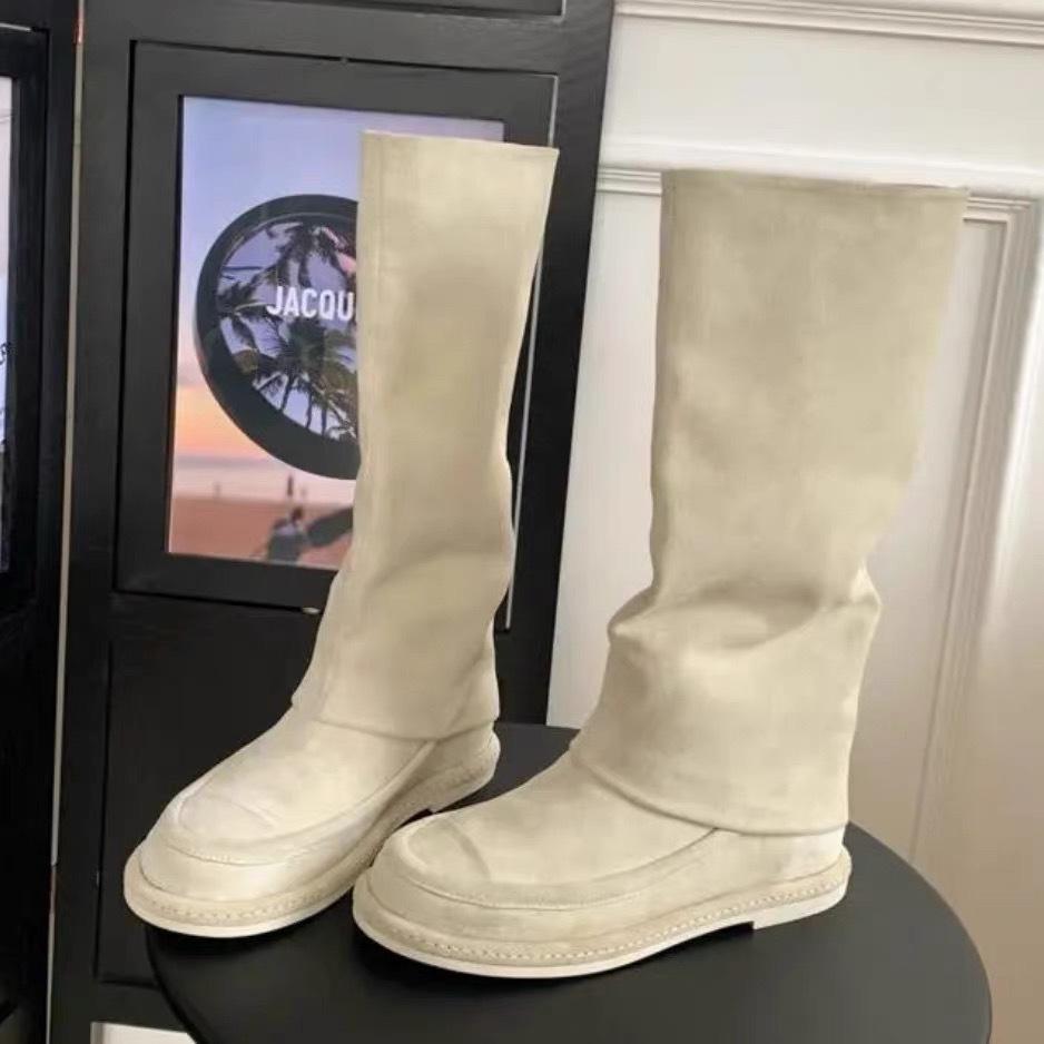 

Niche thick-soled sleeve medium tube stacking boots autumn and winter genuine leather small fragrant style suede long trouser tube boots women 40 чёрный