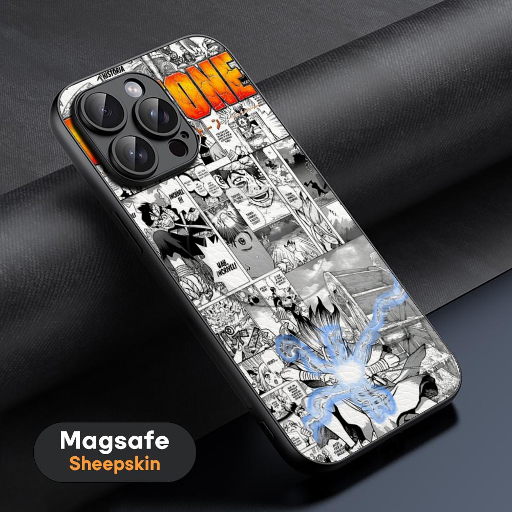 Popular Anime Dr.STONE Phone Case For iPhone 16 15 14 13 12 11 Plus Pro Max High-end Luxury Magsafe Sheepskin