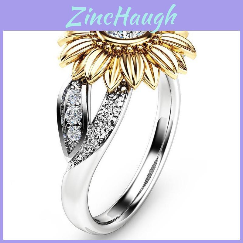 Beautiful Gold Plated Sunflower Ring With Multicolor Zircon For Fashionable Women