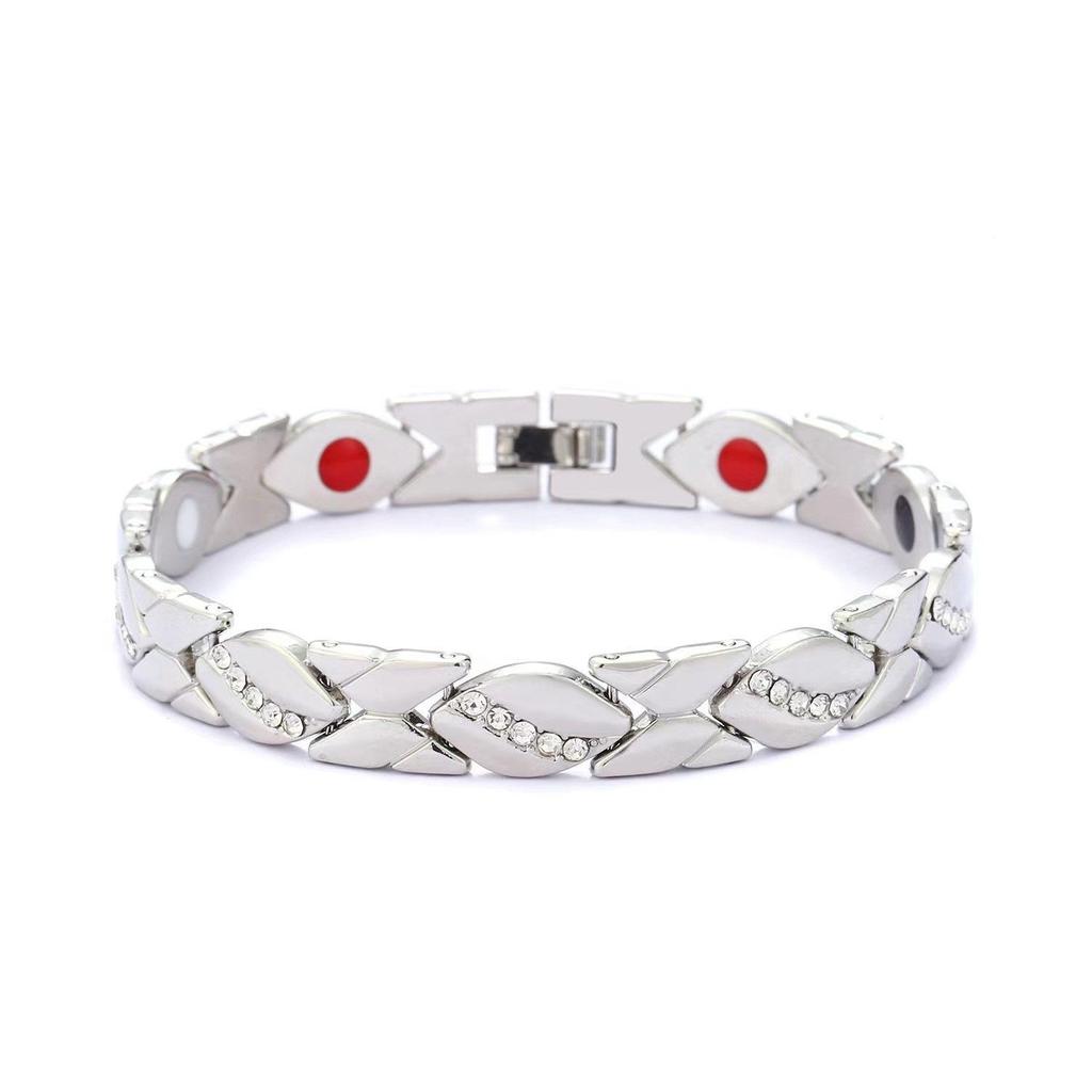 European and American Cross-Border Leaf Inlaid Diamond Magnetic Bracelet, Antique Red Copper, Brushed, Adjustable.
