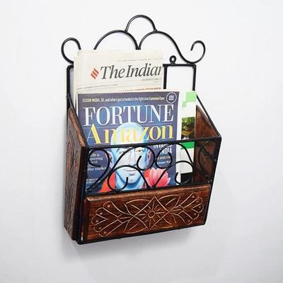 38 Cm Wood And Wrought Iron Magazine, Newspaper And Book Wall Rack Wall Magazine Holders