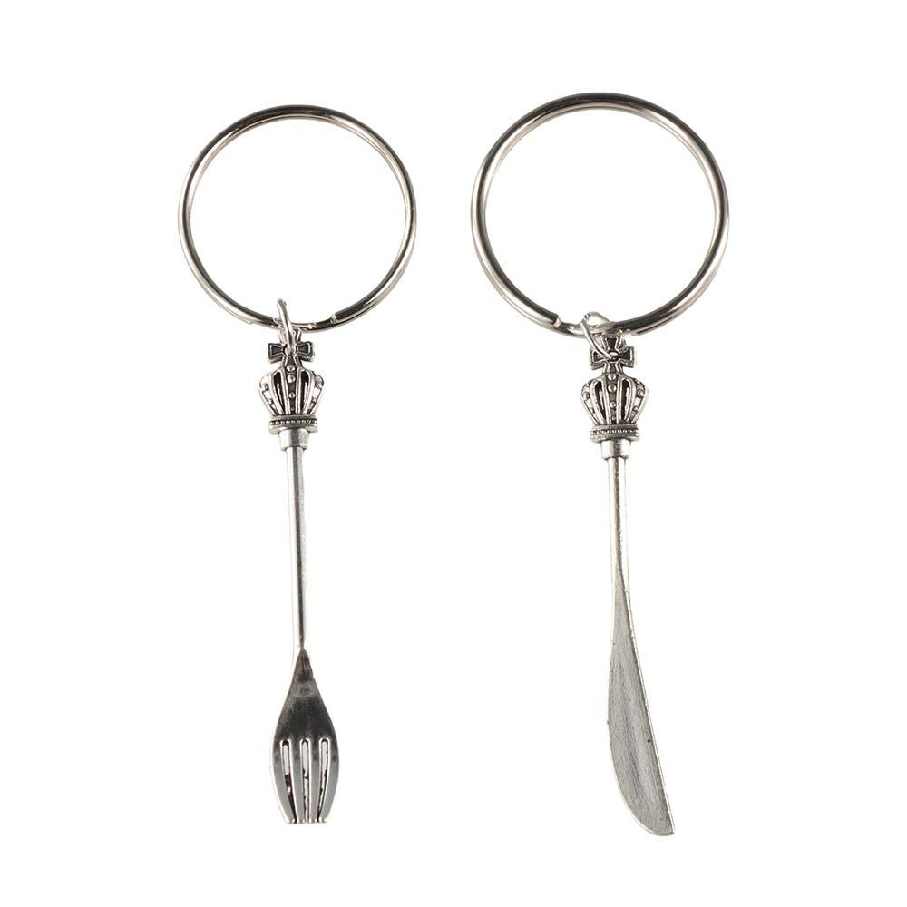 Silver Color Metal Spoon Keychain Personality Metal Fork Keyring Metal Fork Keychain  Jewelry Gift