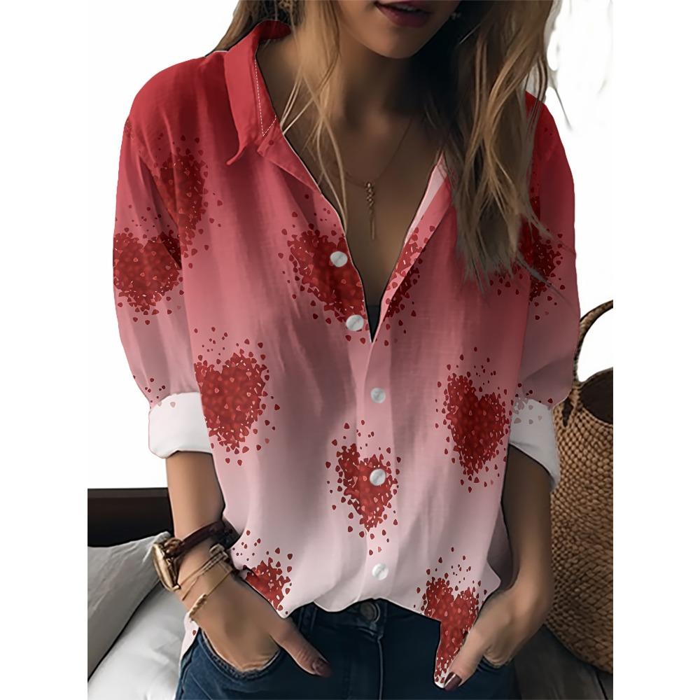 Sommer Minimalistisches Hemd mit Digitalem Blumenprint Knopfleistenhemd Oberteil für Damen Hawaiianischer Strandurlaub Lässiges Hemd