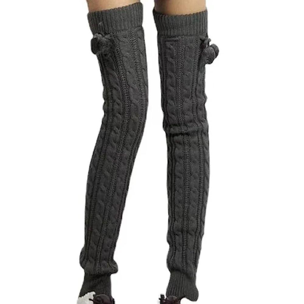 Thickened Long Boot Socks With Hairball Over Knee Boot Cuffs New Crochet Socks for Women