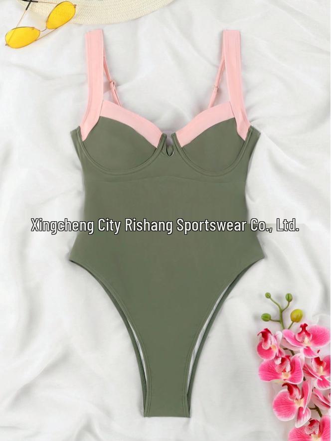 European & American Color Block One-Piece Swimsuit: Sexy, Fresh, High-Waisted, Conservative Design