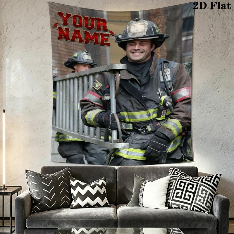Custom Name Chicago Fire Wall Tapestry Aesthetic Wall Hanging Printed Fabric Blanket Decorative Tapestries for Bedroom Living Room Home Decor