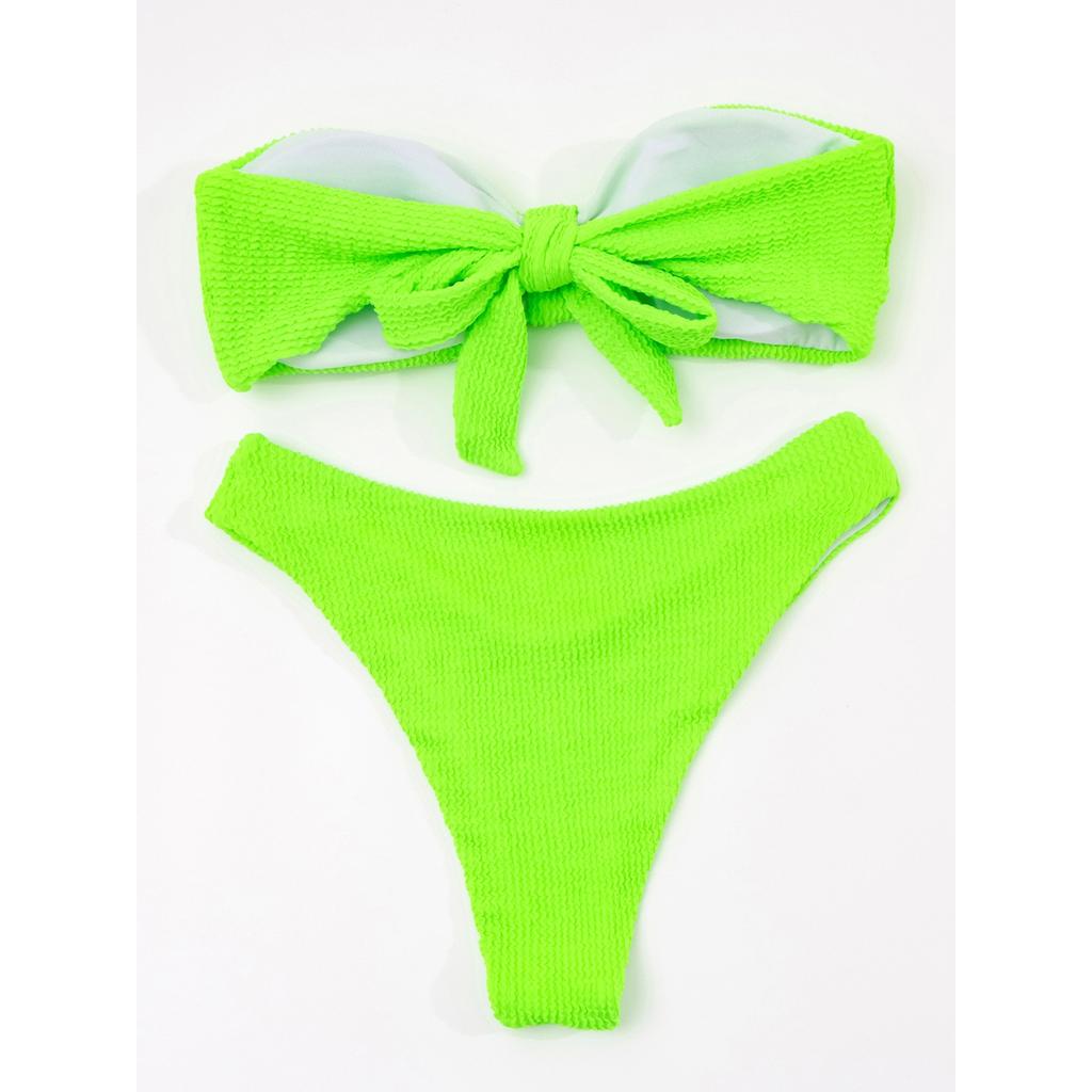 Women's High Waist Plus Size Swimsuit Bikini Color Splicing Pleated Split Two Piece Swimsuit