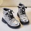 Children Short Boots For Girls Autumn Winter Sequins Glitter Korean Style Soft Bottom Comfortable Casual Versatile Leather Shoe