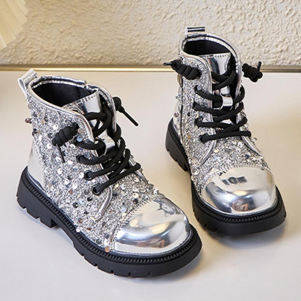 Children Short Boots For Girls Autumn Winter Sequins Glitter Korean Style Soft Bottom Comfortable Casual Versatile Leather Shoe