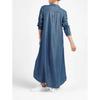 Plus Size Solid Color Denim Maxi Dress: V-Neck Long Sleeve A-Line Cut Dress for Women, Casual Comfortable Everyday Casual Chic Outfit