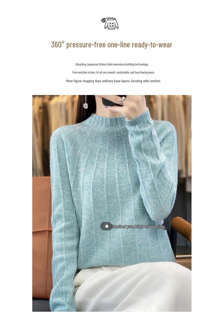 Women's Slim-Fit Wool Knitwear: Round Neck, Long Sleeve, Versatile Base Layer for Autumn/Winter 2023