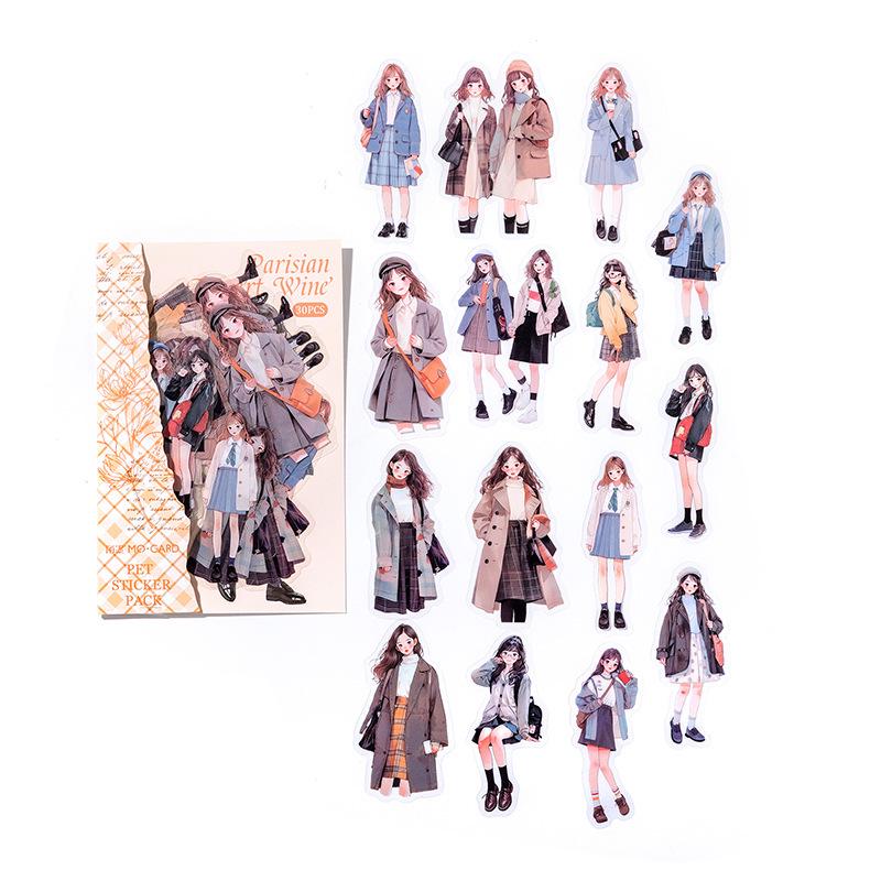 Momo PET White Ink Sticker Pack - Life Snippets Series: Girly Characters for Journal Decoration.