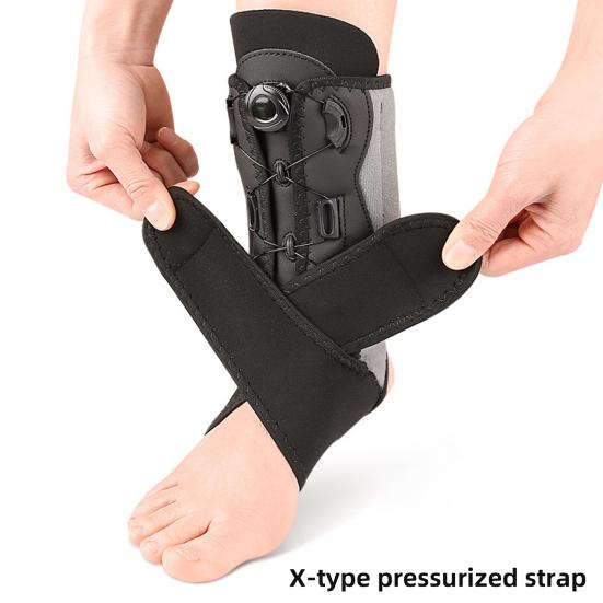 Adjustable Ankle Brace with Dual Aluminum Splints Ankle Stabilizer Knob-Controlled Compression X-Type Restraint Belt for Sports Injury Recovery