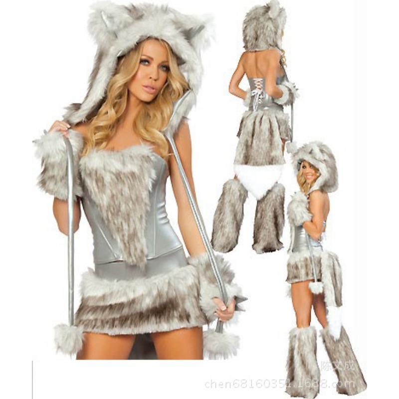 Cosplay Halloween Party Costume, Leopard Print Wolf with Big Tail, Game Costume, Catwoman Role-playing Uniform