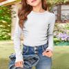 Girls' Ribbed Tee - Long Sleeve Round Neck Casual Top