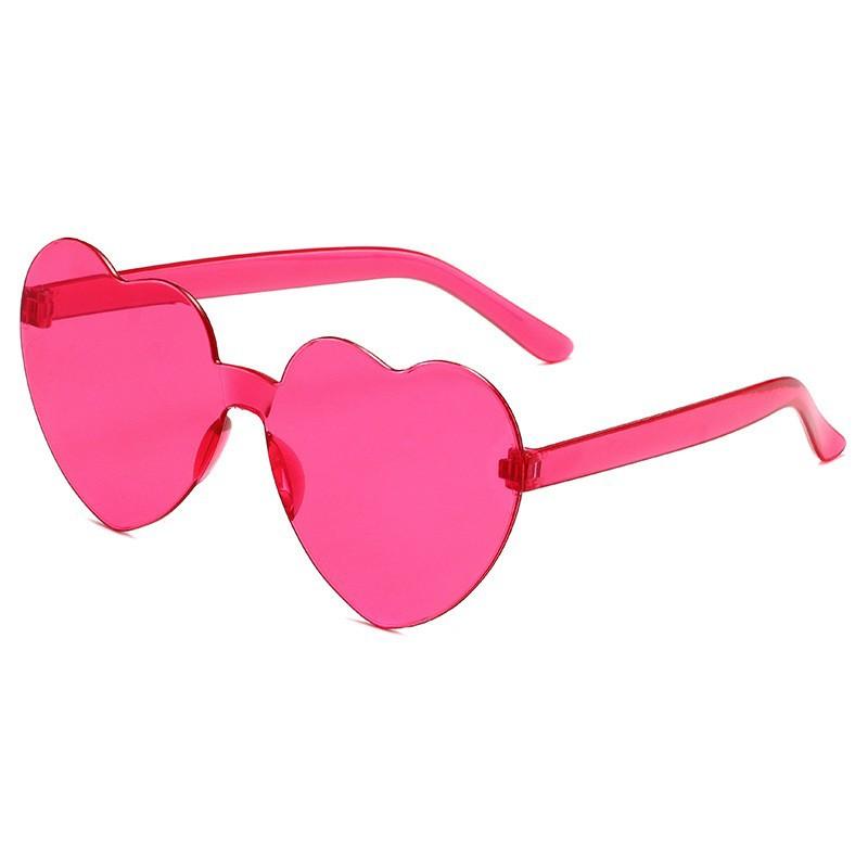 Rimless Heart Shaped Sunglasses, Transparent Candy Color Shades, Unisex Love Eyewear for Festivals, Parties and Daily Streetwear