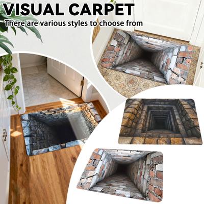 Front Door Mat Indoor Outdoor Entrance, 3D Optical All-Weather Doormat, Optical Rug Ground Crack Rug 3D Rugs, Easy Clean Patio Porch