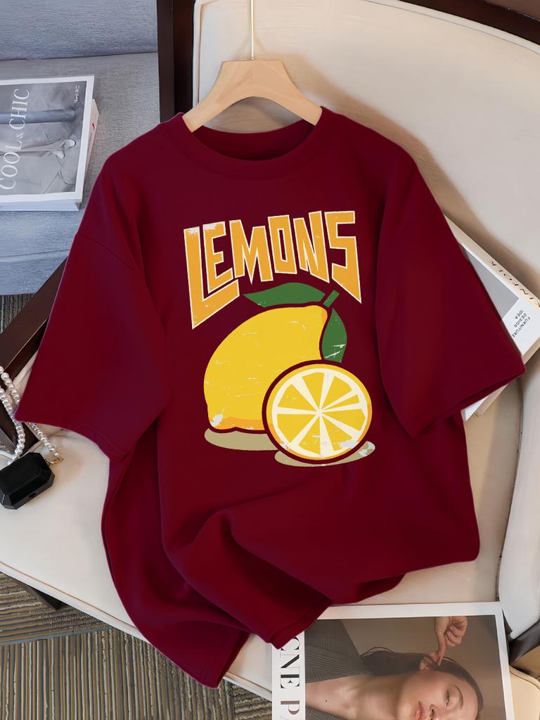 Fresh Lemon Fruit Prints Women Tee Shirt Casual Oversized T-Shirts Breathable Cotton Short Sleeve Comfortable O-Neck Tops