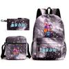 Mochila escolar de grande capacidade com alça de ombro; conjunto de estojo de lápis de três peças para estudante