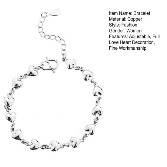 Brățară pentru femei Ajustabilă, dulce, romantică, strălucitoare, decorație perfectă, cadou de aniversare, inimă plină de dragoste