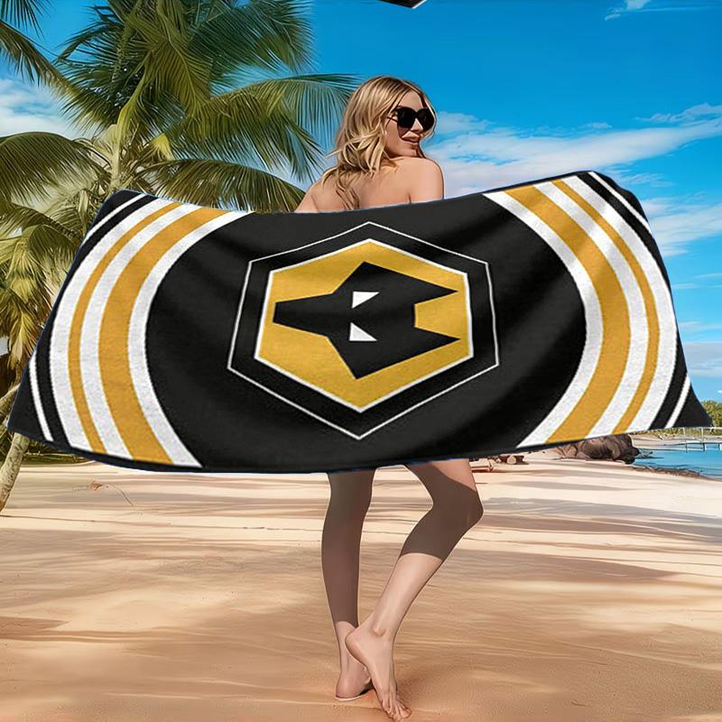 Fußballverein Wölfe Emblem Aufgedrucktes Mikrofaser Strandtuch, Weich Und Saugfähig, Schnelltrocknend, Ideal für Sommerreisen, Strand-Essentials, Schwimmbad