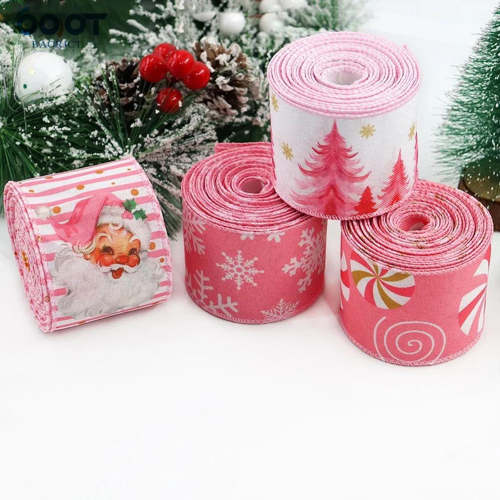 Draht-Weihnachtsband Rosa Kariert Grosgrain Weihnachtsgeschenkbox Verpackung Kuchenband für DIY Kranz Schleife Bänder