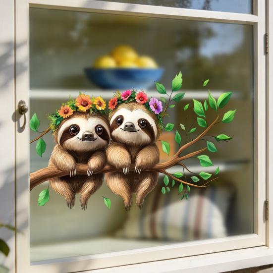 Adesivos Estáticos para Janela Animais Engraçados em Desenho Animado Decalque de Janela Reutilizável Adesivo Impermeável Removível para Quarto Escritório Casa Portas de Vidro Decoração de Janela