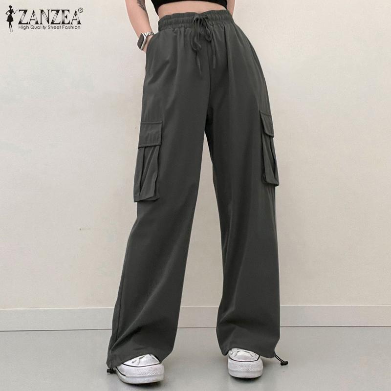 

ZANZEA Женские свободные повседневные длинные брюки на шнурке с карманами