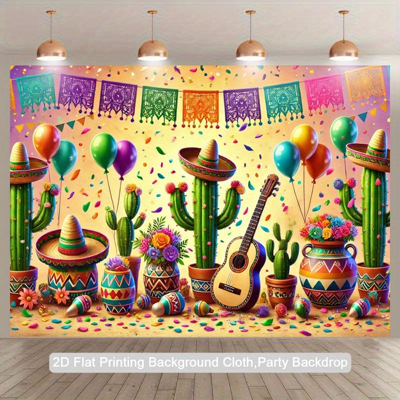 [2D Flat Banner] 1 Piece of Vibrant Mexican Party Backdrop - Birthday Photo Booth Backdrop