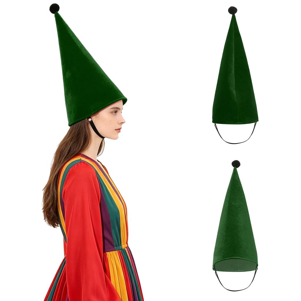 Cappello Conico di Velluto Fantasy Medievale per Adulti Costume da Nano Elfo Cappellino Copricapo Appuntito per Halloween Natale Festa in Maschera