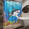 1Pc Shark Pattern Shower Curtain - Vibrant Underwater Marine Life Design With Coral Reefs & Fish, Durable Polyester Fabric,